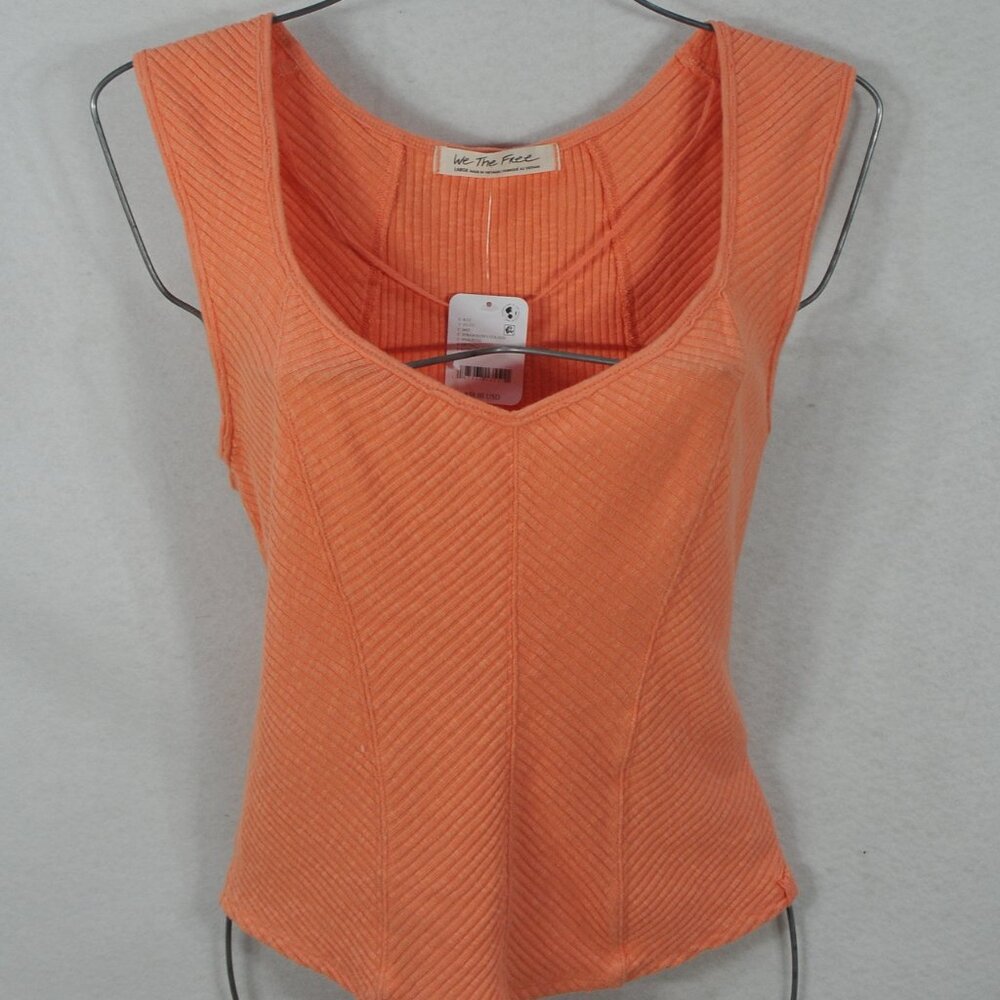 Share Free People Women's L Boss Babe Ribbed-Knit Corset Tank Top Straberry Cola